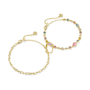 Mini Elisa Abbie Set of 2 Chain Bracelets in Gold & Multi Mix