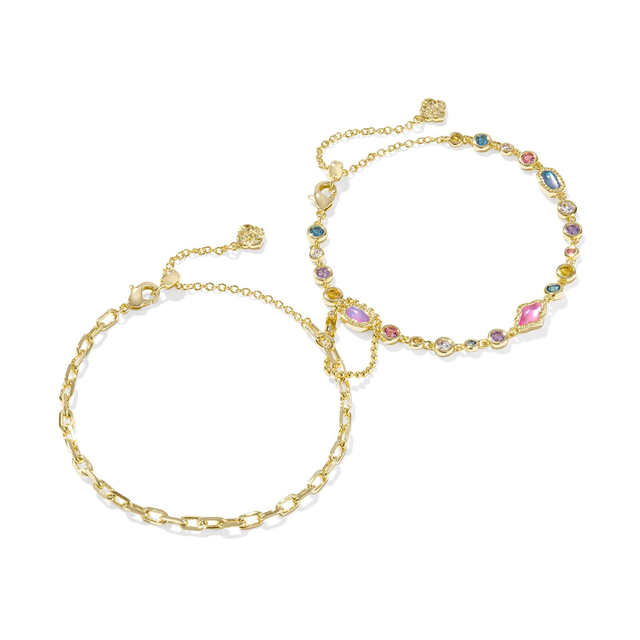 Mini Elisa Abbie Set of 2 Chain Bracelets in Gold & Multi Mix