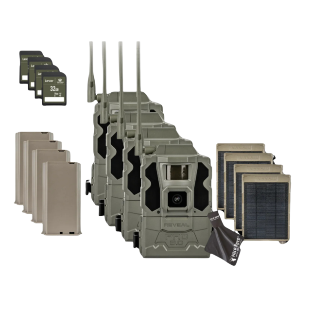 BUY 4 & SAVE! TACTACAM REVEAL PRO 3.0 with Lipo Batteries, Solar Panels, SD Cards, and Straps