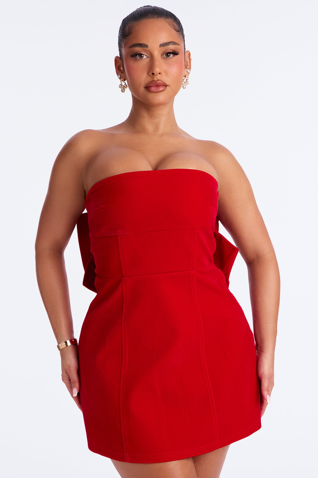 Claribel Velvet Mini Dress - Red