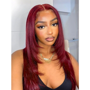 [limited Sale] 99J Burgundy Layered Straight  Closure Wigs Highlights Wig 180% Density Human Hair