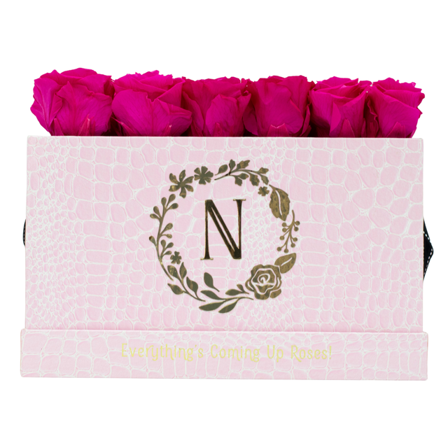 Pink Monogrammed Pop of the Line - 18 Raspberry Punch Roses