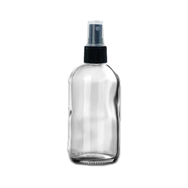 8 oz Clear Glass Bottle w/ Black Fine Mist Top