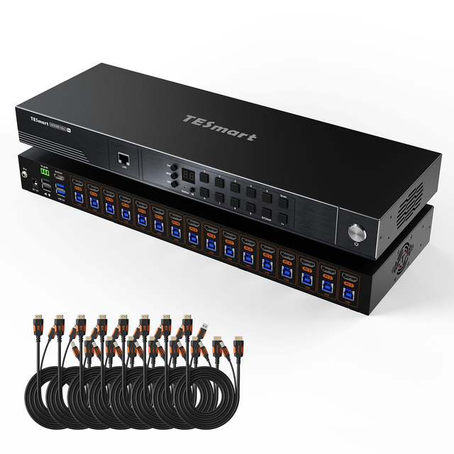 16-Port 8K60Hz HDMI 2.1 KVM Switch – Multi-Control, USB 3.2 Gen1 (5Gbps) & Smart Modes for Pro Studios & Multi-PC Setups