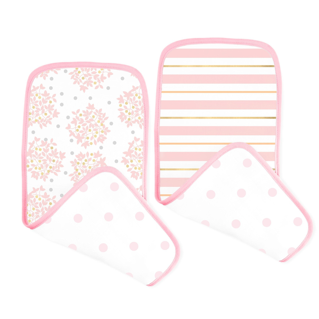 Muslin Baby Burpies - Heavenly Floral, 3 Color Stripes, French Dots, Pinks with a Touch of Gold Shimmer