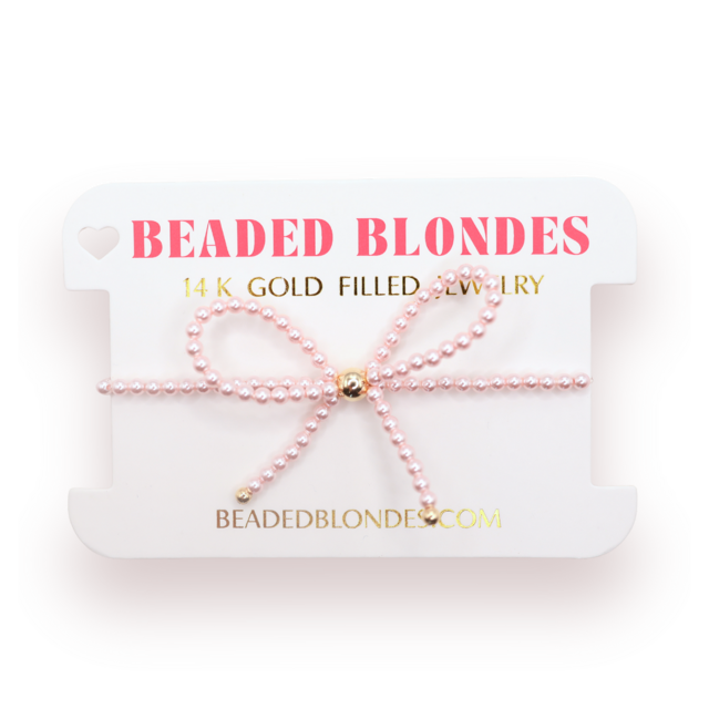 Pink Pearl Beaded Bow Bracelet