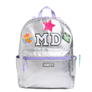 Customizable Kids' Backpack, Silver Metallic Canvas With Patches