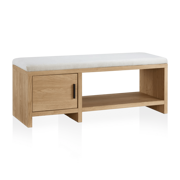 Fabric and Wood Bench with Shoe Rack and Storage