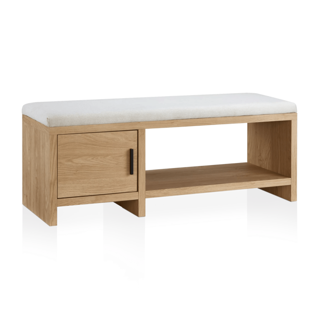 Fabric and Wood Bench with Shoe Rack and Storage
