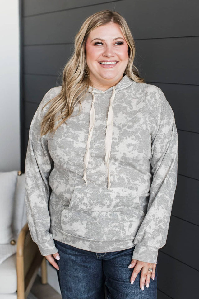 Peaceful Mind Marble Wash Lightweight Hoodie- Grey