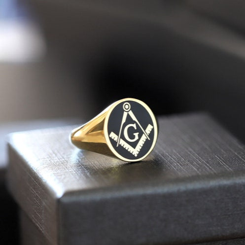 Master Mason Blue Lodge Ring - Gold With Black Enamel