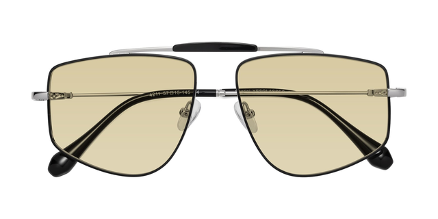 Black-Silver Wide Oversized Grandpa Tinted Sunglasses with Light Champagne Sunwear Lenses - Santini