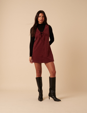 Petite Burgundy Nila Pinafore Mini Dress