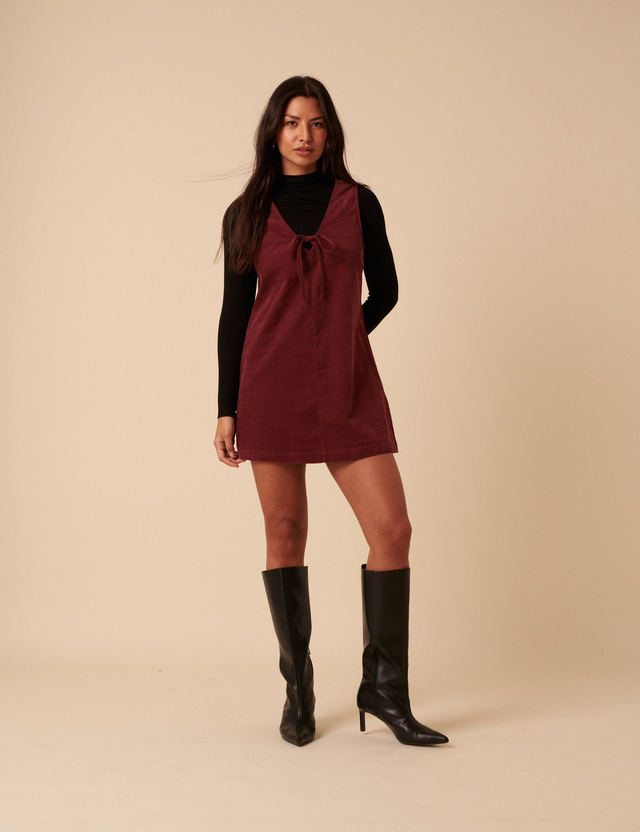 Petite Burgundy Nila Pinafore Mini Dress