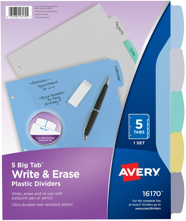 Avery Big Tab™ Write & Erase Durable Plastic Dividers Multicolor (16170) | Avery.com