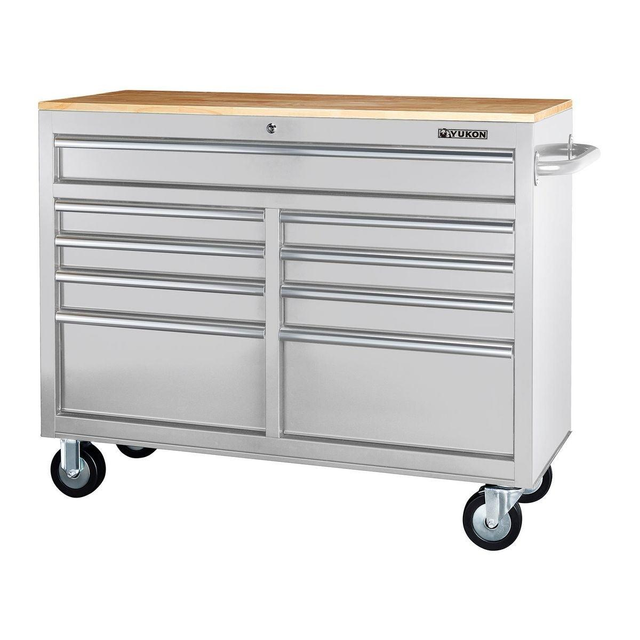 46 in. 9-Drawer Mobile Storage Cabinet with Solid Wood Top - White