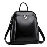 V Leather Backpack ~ Black