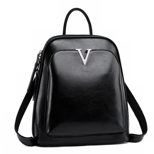 V Leather Backpack ~ Black