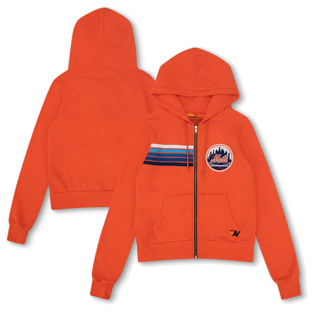 Unisex New York Mets Aviator Nation x MLB Orange Five-Stripe Tri-Blend Full-Zip Hoodie