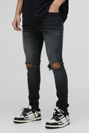 Super Skinny Washed Ripped Knee Jeans | boohooMAN USA