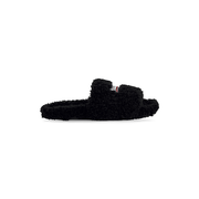 Women's Furry Slide Sandal in Black/white/red