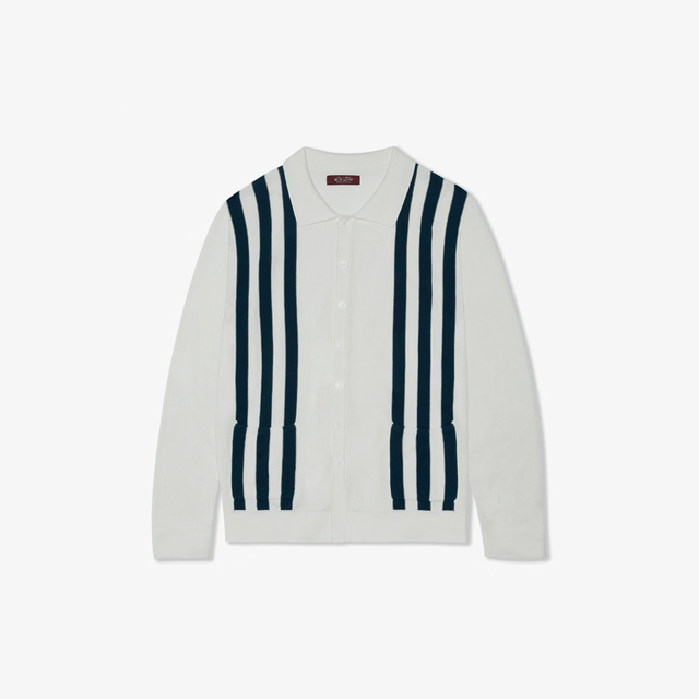 Men's Vintage Stripe Polo Cardigan - Vintage White / Oceana Stripe