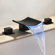 LED Waterfall Bathroom Faucet - Modern Dual Handle Widespread Design In Matte Black - Sweethome