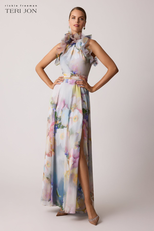 Chiffon Watercolor Organza Halter Gown