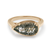 Luna Pear Ring - Yellow Gold & Black Rutilated Quartz