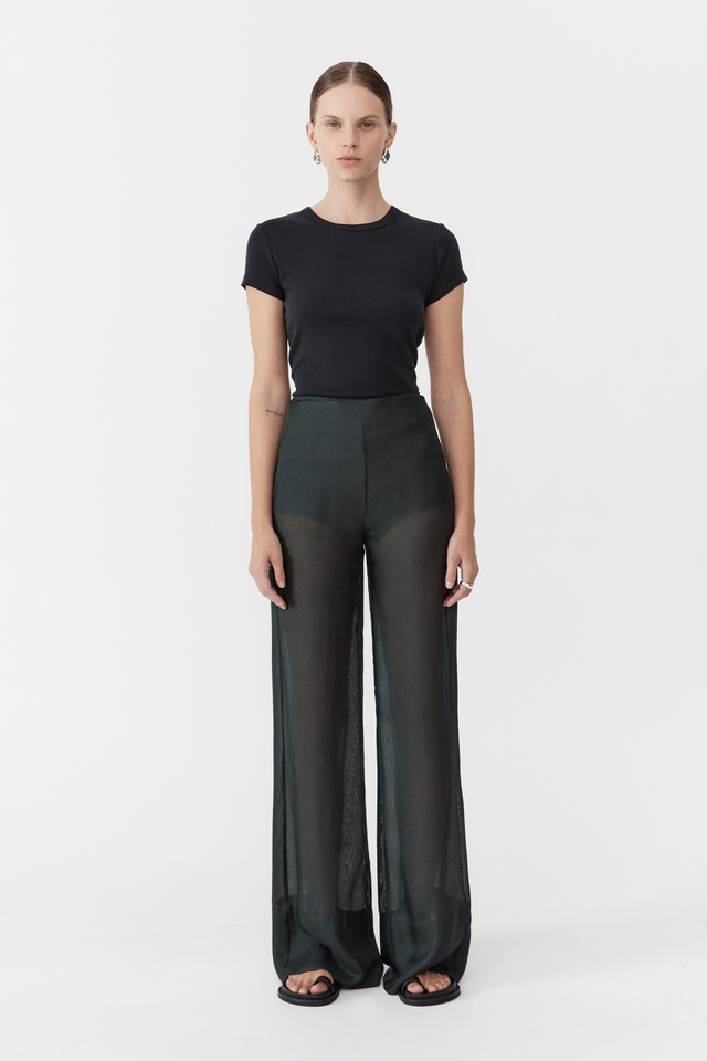 Sheer Silk Gauze Pants - Soot