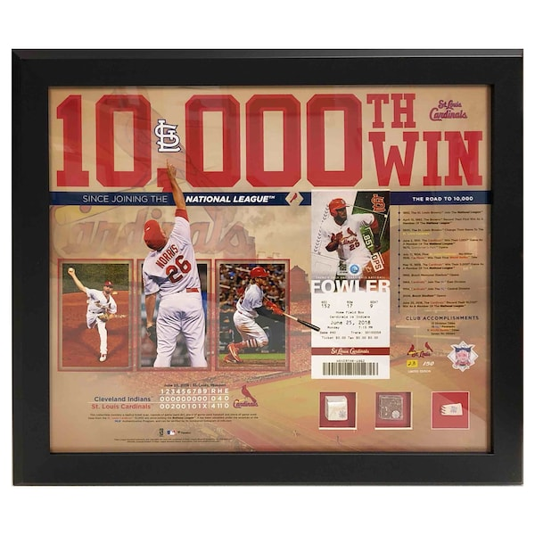 St. Louis Cardinals 10,000th Win 20"x24"Frame with Game Used Base, Ball & Dirt