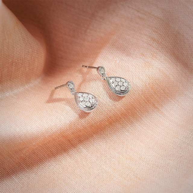 1/4 Carat Diamond Studded Drop Earrings in Sterling Silver