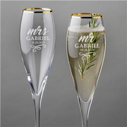 Engraved Mr & Mrs Gold Rim Tulip Champagne Flute Set