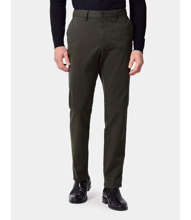 Dark Olive Garment Dyed Cotton Stretch Chinos