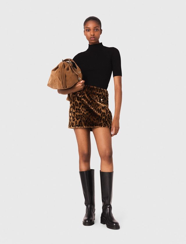 Leopard faux fur mini skirt