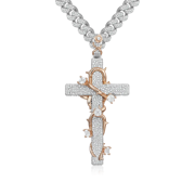 Moissanite Pave Set Thorned Rose Cross Pendant