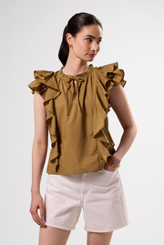 Ruffle Sleeve Top - Elm