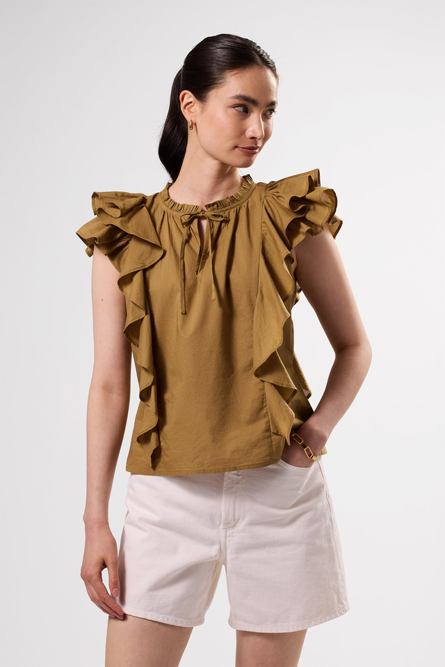 Ruffle Sleeve Top - Elm