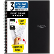Five Star® Wireound Notebook Plus Study App, 3 Subject, College Ruled