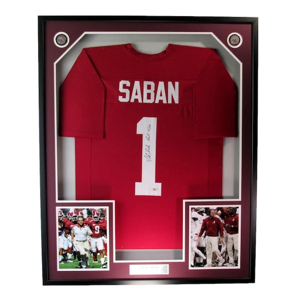Nick Saban Alabama Signed/Auto Football Jersey w/ Photos Framed PSA/DNA 193629