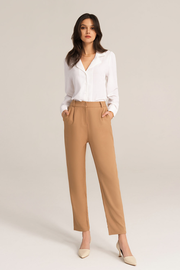 High Waist Solid Color Work Pants - Brown