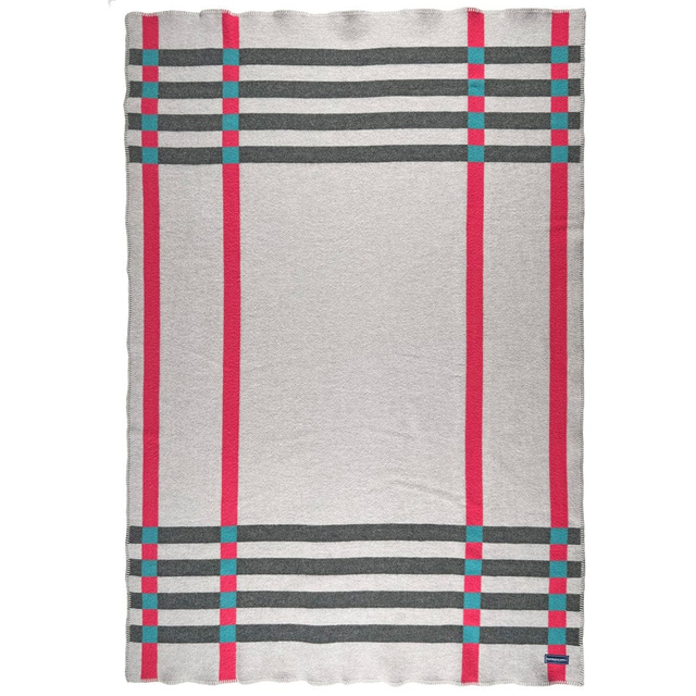Framed Plaid Wool Throw - Pink/Smoke