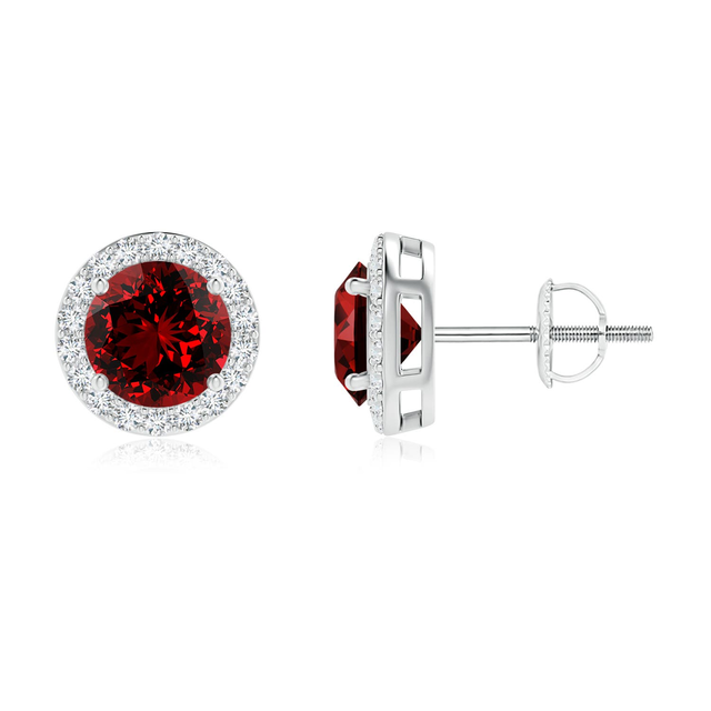 Lab-Grown Vintage-Inspired Round Ruby Halo Stud Earrings | Angara