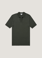 Men's Fine Rib Silk Cotton Polo Shirt in Dusk Green