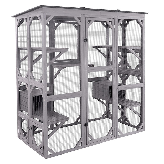 Aivituvin-AIR37 71.1"L Walk-in Extra Large Outdoor Cat Enclosure Connected To House
