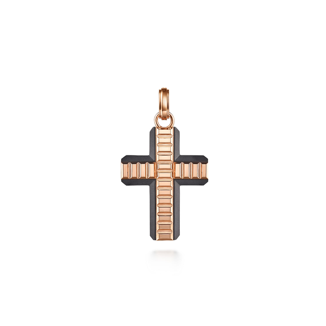14K Rose Gold Titanium Cross Mens Pendant