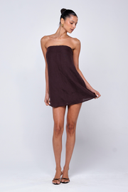 Olive Mini Dress in Brown Linen