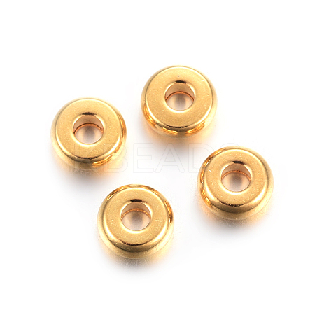 304 Stainless Steel Spacer Beads, Flat Round, Real 18K Gold Plated, 5x2mm, Hole: 1.5mm