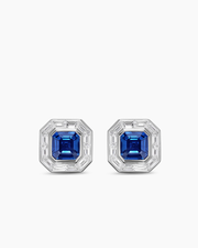 Deco Stud Earrings in Platinum with Sapphires and Diamonds