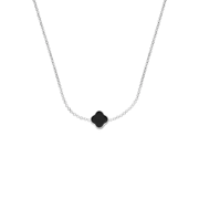 Black Enamel Clover Custom Name Necklace (Silver)